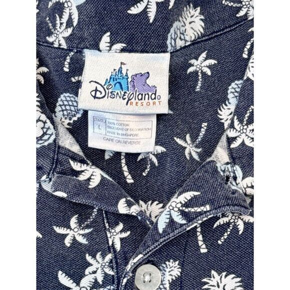 Disneyland Resort Polo Hawaiian Allover Print SS‎ Navy Men's L Mickey Pineapples - Picture 9 of 12